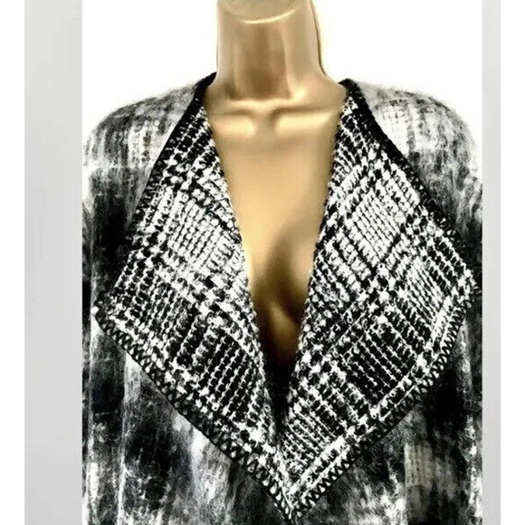 Womens JAEGER Black & Cream Mohair Cardigan Coat Jacket Size Large - Picture 4 of 7